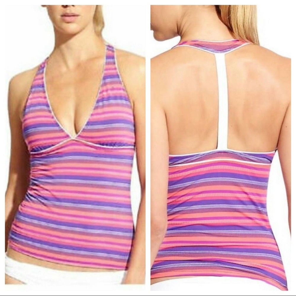 Athleta Tulum T Back Swimsuit Tankini Tank Top Pink Purple sz M
